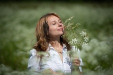 Woman, Flowers, Field, Meadow