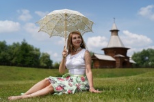 Woman, Summer, Park, Umbrella