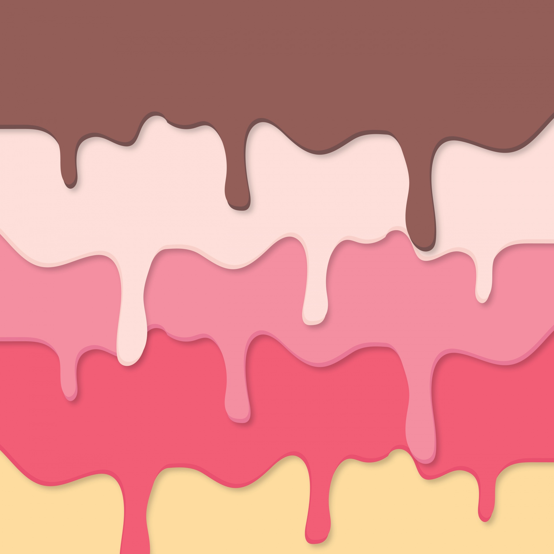 Vector illustration of colorful drips of melting ice cream in chocolate, strawberry vanilla and raspberry background