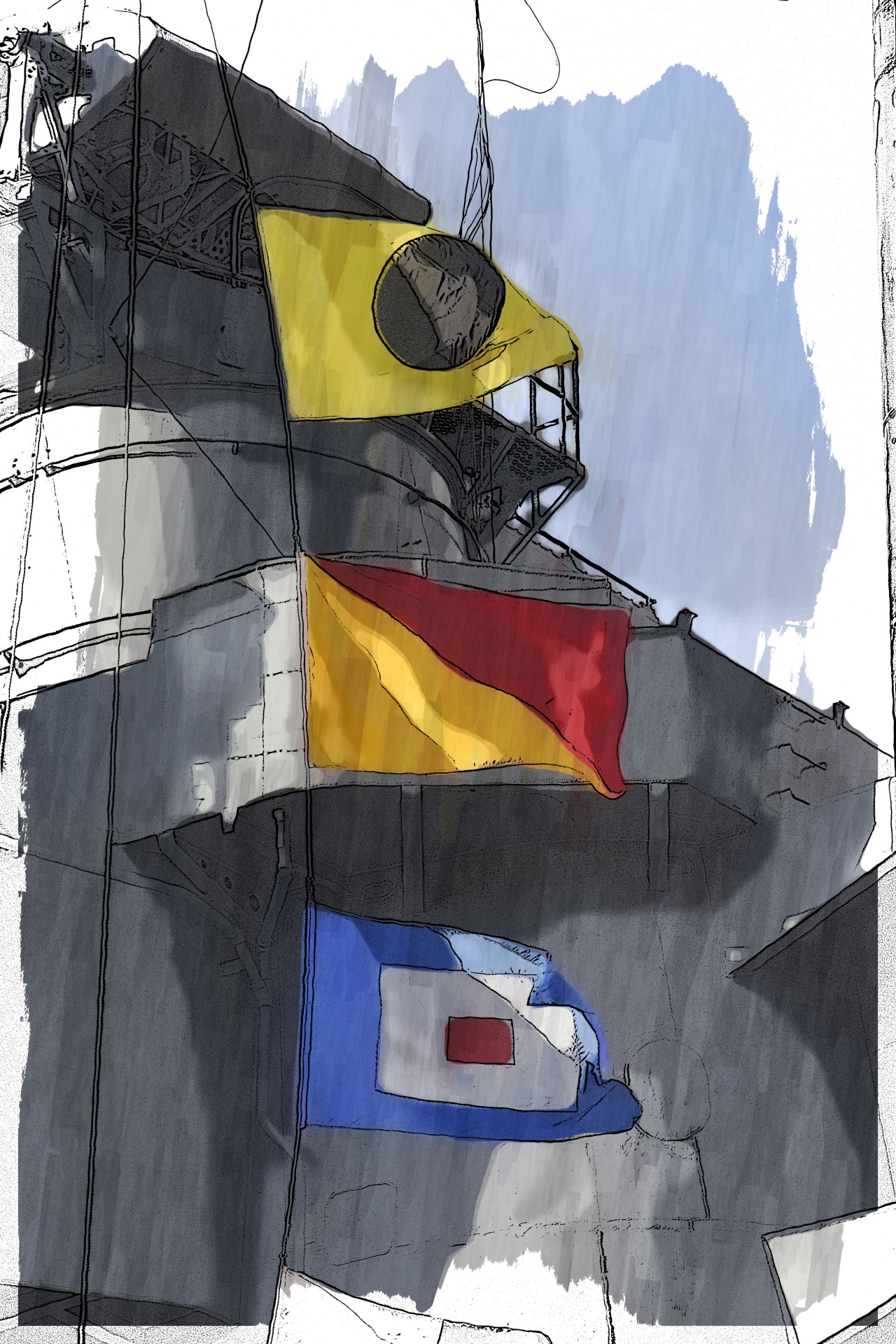 artistic rendering of Nautical flags on the historic Battleship Iowa retired in San Pedro, California