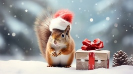 Christmas Squirrel In Snow