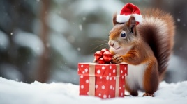 Christmas Squirrel In Snow