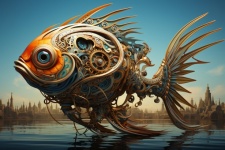 Colorful Surreal Steampunk Fish