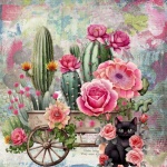 Watercolor Cactus Wagon And Cat