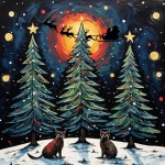 Christmas Cats Santa Claus Forest