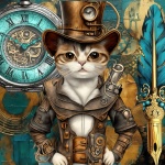 Turquoise Steampunk Cat