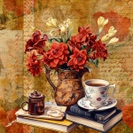Vintage Books, Coffee, Floral Art