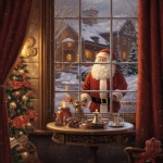Santa Claus Peeking Through Window