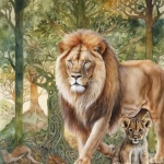 Lion And Baby In African Jungle