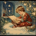 Child Reading By Christmas Window