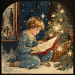 Child Reading By Christmas Tree