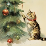 Christmas Tree Cat And Ornaments