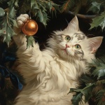 Christmas Tree Cat And Ornaments
