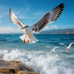 Seagulls Flying Over Ocean