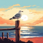 Seagull At Ocean Illustration