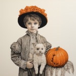 Boy With Dog And Pumpkin