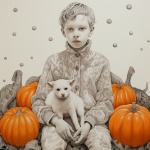 Boy With Lamb And Pumpkin