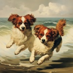 Happy Dogs Running On Beach