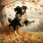 Happy Dog Playing In Fall Leaves