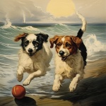 Happy Dogs Running On The Beach