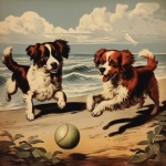 Happy Dogs Playing On The Beach