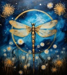 Blue Dragonfly Floral Digital Art