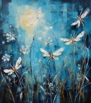 Blue Dragonfly Floral Digital Art