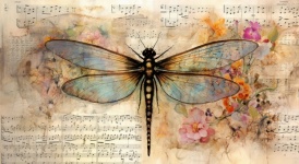 Vintage Dragonfly Music Art