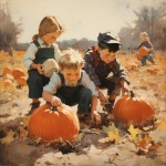 Vintage Children In Pumpkin Patch