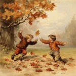 Children Playing In Fall Leaves Art