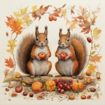 Autumn Fall Squirrels With Apples