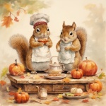 Autumn Fall Squirrels With Pumpkins