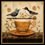 Vintage Folk Art Bird And Cup