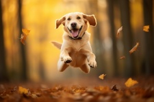 Labrador Playing In Autumn