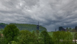 Landscape, Windmill, Fog