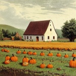 Old Farmhouse And Pumpkin Field