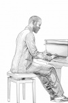 Piano, Pianist, Black And White Drawing