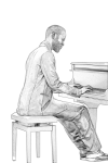 Piano, Pianist, Black And White Drawing