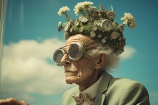Senior Man Garden Hat Surreal