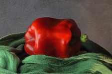 Sweet Red Bell Pepper On Green Cloth