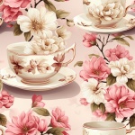 Teacups And Flowers Seamless