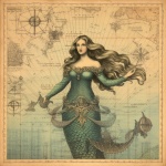 Vintage Map Mermaid