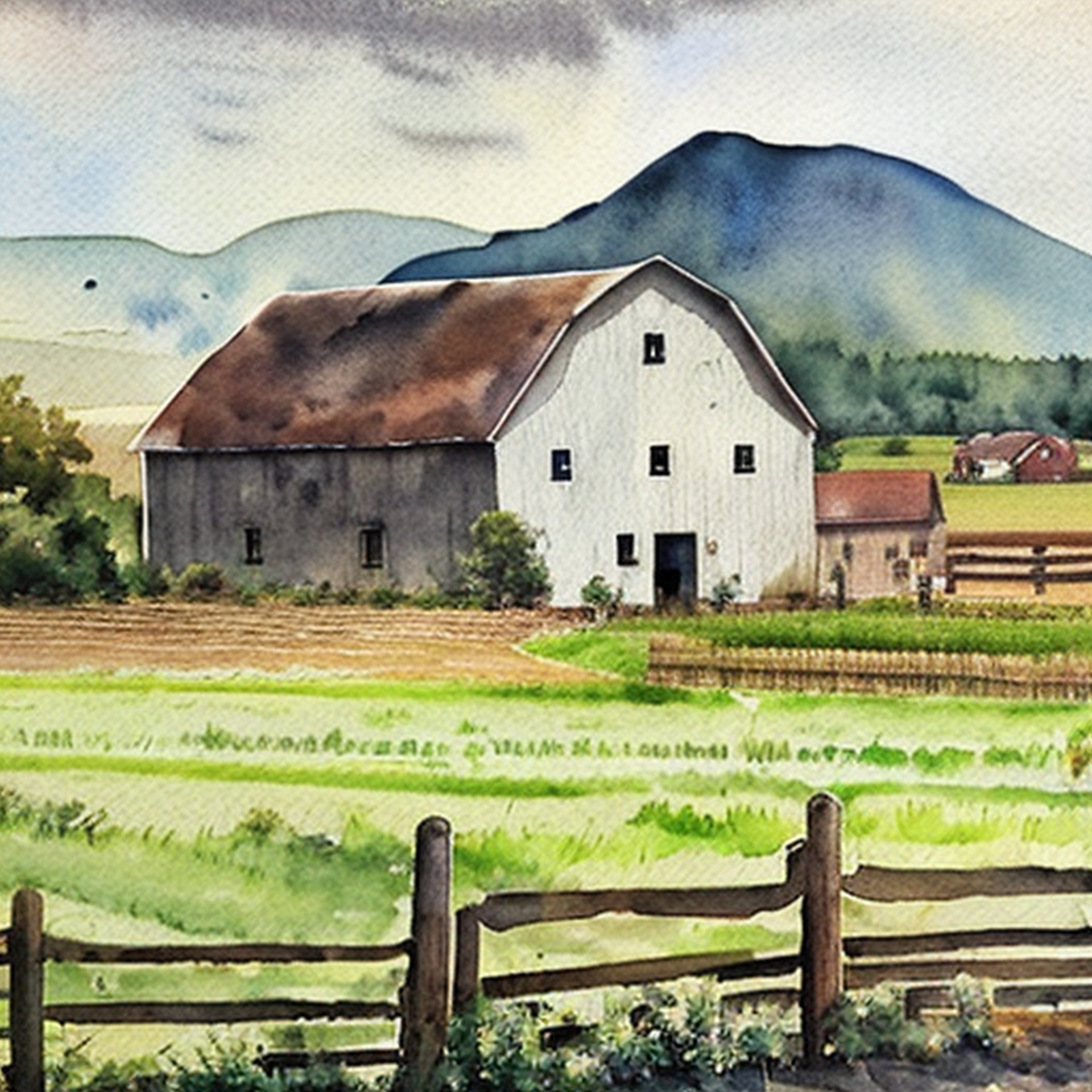 Farm Scene Watercolor Style Free Stock Photo - Public Domain Pictures