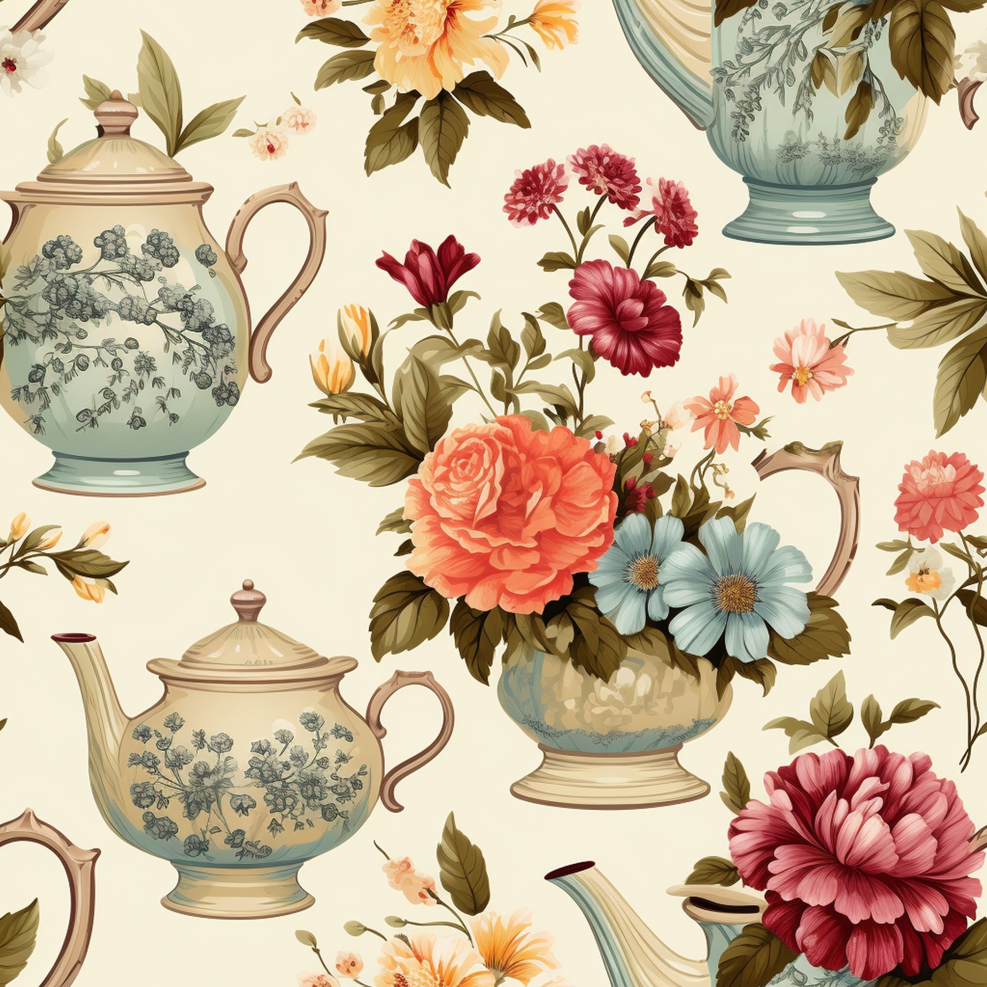 Floral Teapot Seamless Background