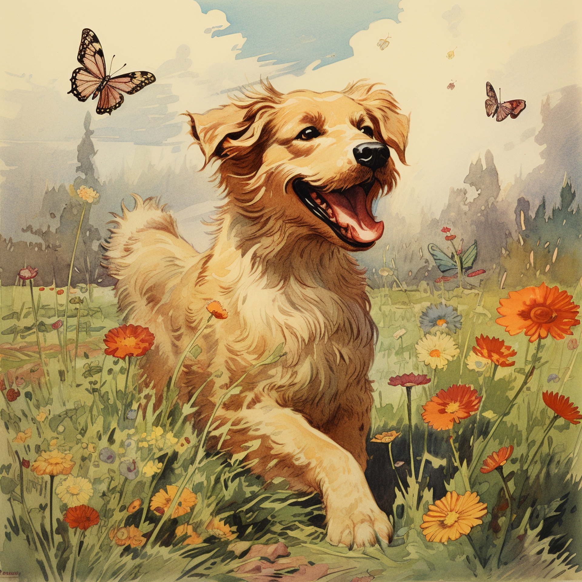 Dog Chasing Butterflies Free Stock Photo - Public Domain Pictures