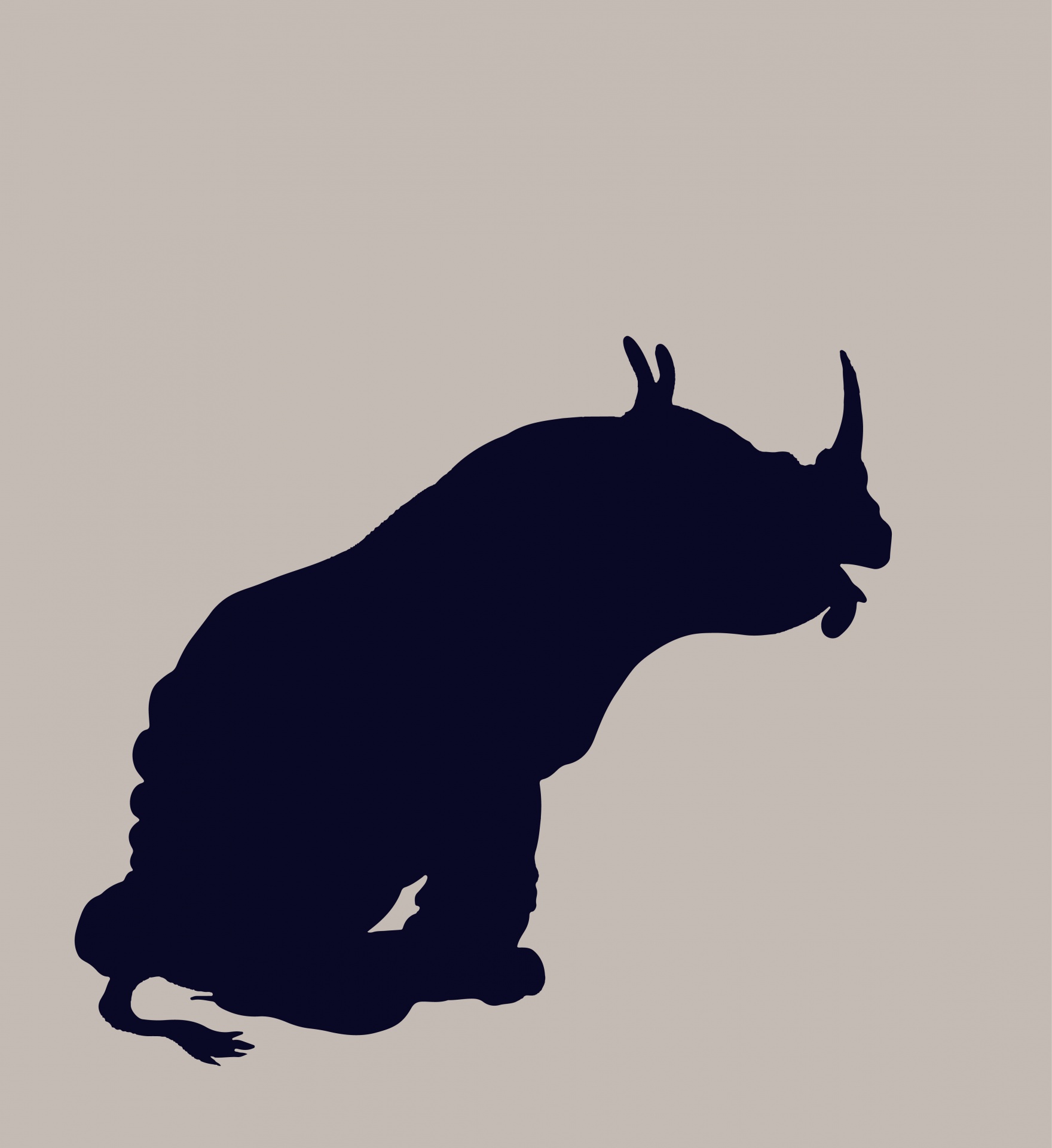 Black art illustration of a cartoon rhino silhouette clipart on neutral background