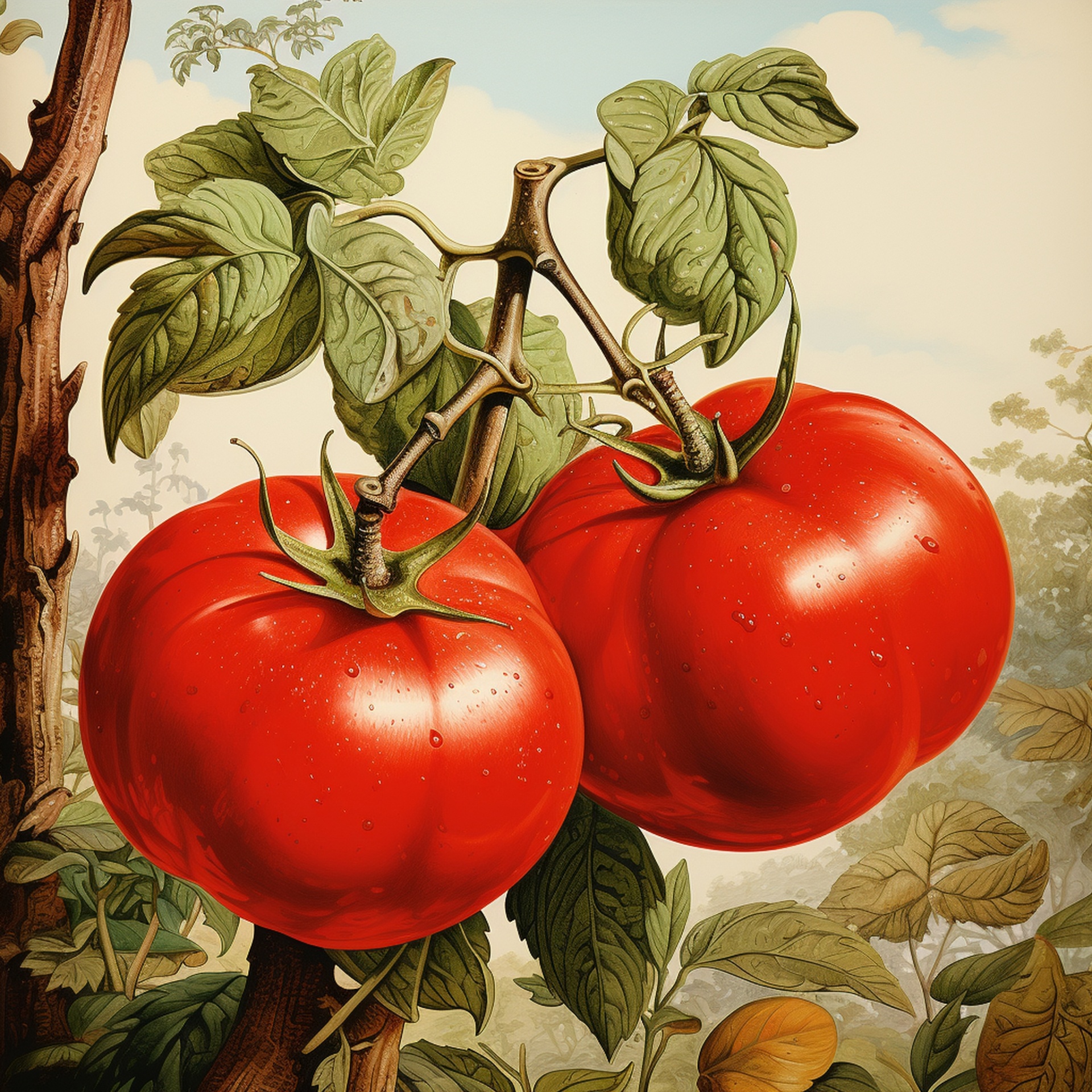 Vintage Tomatoes On Vine