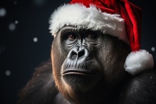 Ape Wearing A Santa Hat