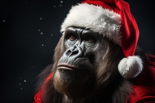 Ape Wearing A Santa Hat