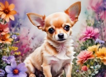 Chihuahua Dog Puppy Flowers